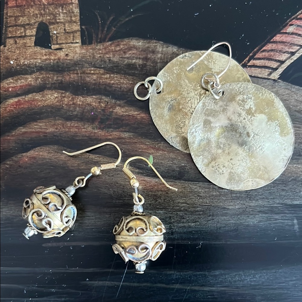 Vintage Brass Earring Handmade Two Pair